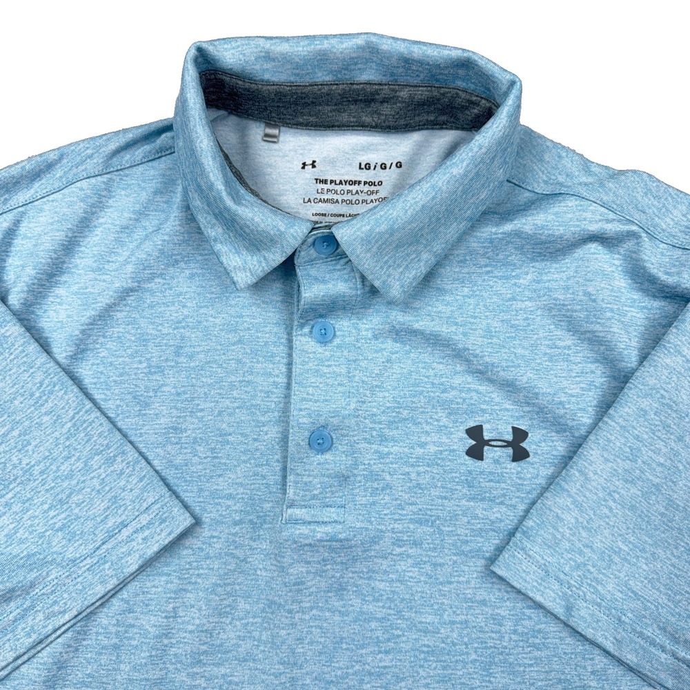 Under Armour Polo Shirt Men Large Blue Loose Fit The Playoff Wicking Heather